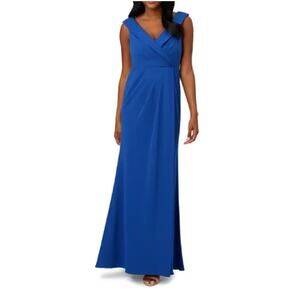 ADRIANNA PAPELL Blue Chiffon Crepe Draped Collared Gown Size 4 PROM FAST SHIP!